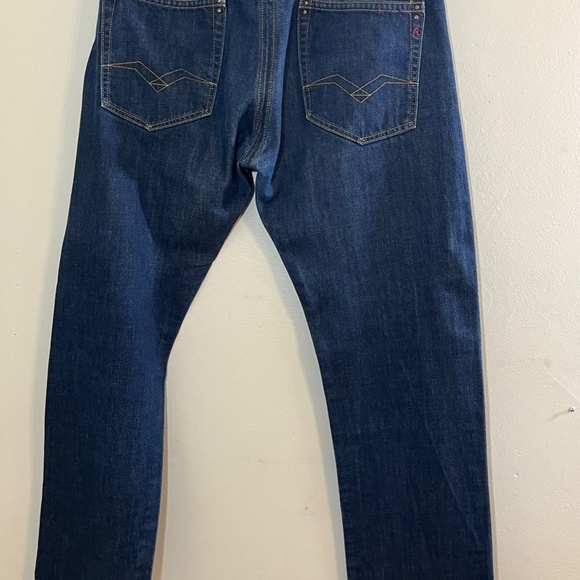 Replay Jeans Men 34 Blue Denim Straight Leg Button Fly R81 Dark Wash Italy Retro - Picture 11 of 16